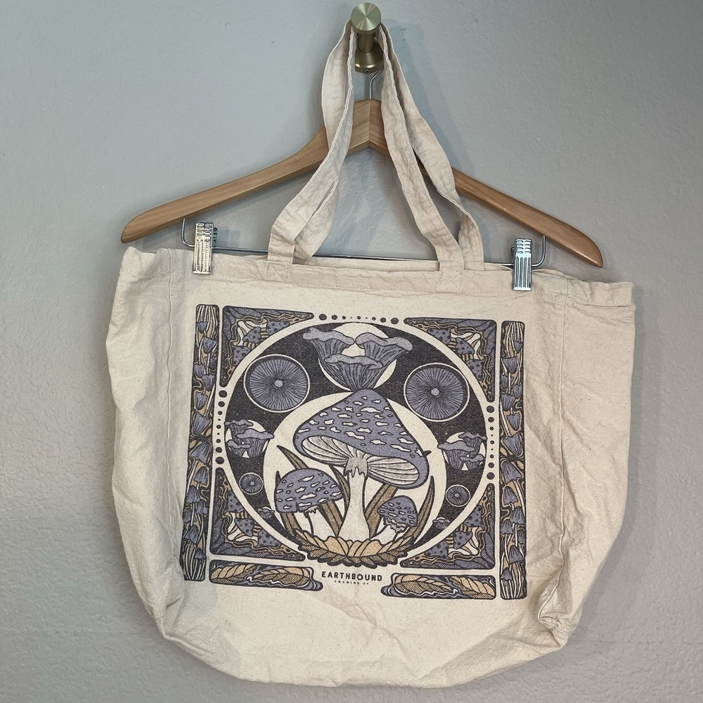 Earthbound Organic Cotton Mushroom Canvas Tote Bag Farmers Market Books School